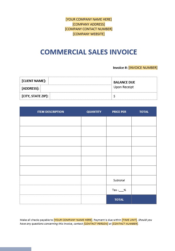 Commercial Sales Invoice Template PSD template